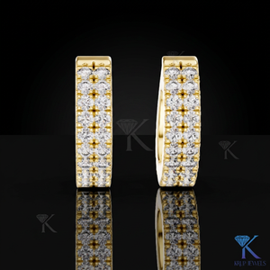Natural Diamond Filled Double Row Brilliant Cut Pave Huggie <b>Hoop</b> <b>Earrings</b> 14K <b>Solid</b> Gold Luxury Bridal Women - Product Image 2