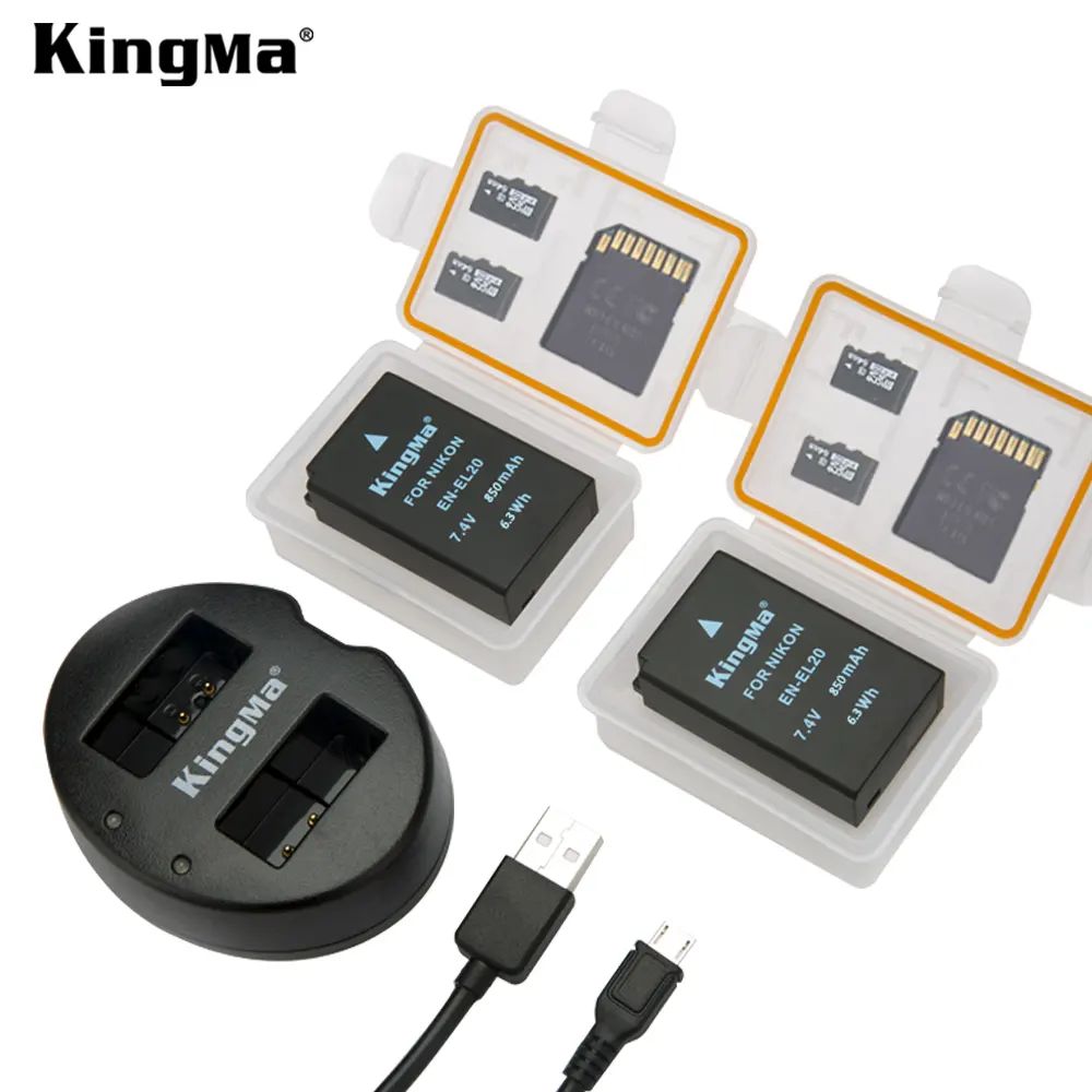 KingMa EN-EL20 850mAh 배터리 팩 및 듀얼 USB 충전기 Nikon Coolpix 1 J1 J2 J3 AW1 S1 v3 카메라