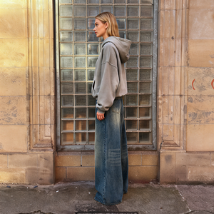 TKAN478 Vente en gros de sweats à capuche pour femmes en coton molletonné uni, délavé à l'acide, surdimensionné, à imprimer, pour l'automne et l'hiver - Product Image 2