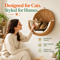Nid de couchage pour chat en jacinthe d'eau naturelle tressée, suspendu, avec coussin lavable, pour toutes les saisons, confortable, moderne et tendance