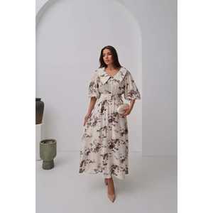 เดรสลายสีน้ำตาลแบบขายส่ง คอปกปีเตอร์แพน ทรงหลวม สวมใส่สบายๆ ระบายอากาศได้ดี ผูกเอวได้ - Product Image 3