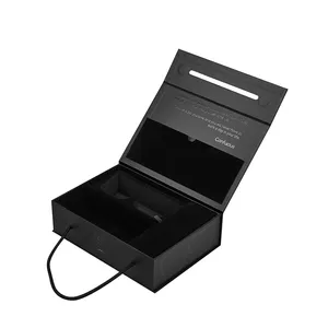 Impresión personalizada, hecho a mano, papel rígido de lujo, cartón negro, caja de regalo con cierre magnético vacío Simple