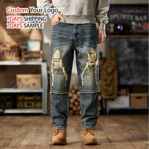 Pantalones Vaqueros de Mezclilla Anchos de Corte Recto Estilo Vintage Personalizados, Pantalones Holgados de Alta Calidad para Hombre, Diseño Desgastado y Roto - Product Image 1