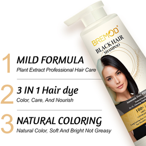 BREMOD Shampoo Colorante Nero al Ginseng Senza Ammoniaca, Non Macchia la Pelle, Copertura 100% Capelli Grigi e Bianchi, Colorazione Rapida in <span class=keywords><strong>8</strong></span> Minuti, 200g*2 - Product Image 3