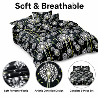 Parure de lit artistique motif pissenlit noir et blanc, housse de couette florale pour dropshipping UE, 3 pièces de linge de lit - Stock Pologne