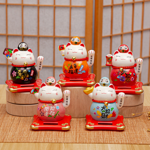 Maneki Neko en céramique japonaise, bras ondulant, fortune, <span class=keywords><strong>chat</strong></span> <span class=keywords><strong>porte</strong></span>-<span class=keywords><strong>bonheur</strong></span> <span class=keywords><strong>solaire</strong></span> pour décoration de voiture, daruma - Product Image 5