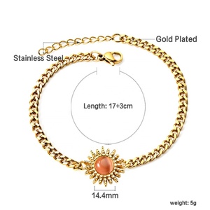 Pulsera de Acero Inoxidable con Baño de Oro PVD de 18K y Piedras Preciosas de Turquesa, Diseño Cubano, para Mujer, Venta al por Mayor - Product Image 3