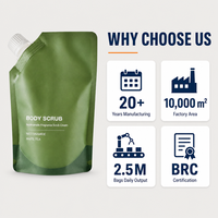 Sachet d'emballage souple à bec verseur pour gommage corporel, 250 ml (8,45 fl oz), 180 microns, vert/blanc, OPP/NY/PE, finition mate, imperméable
