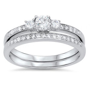 Nouveauté, bague de fiançailles et de mariage en moissanite CZ pavé de forme ronde, bijoux pour femmes S925, double bague en gros - Product Image 5