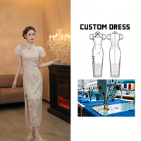 3291 Nouvelle robe Cheongsam élégante et respirante en tissu floral brodé, coupe midi trapèze avec fente latérale pour femme