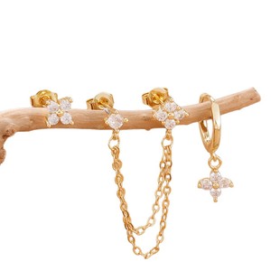 <span class=keywords><strong>Damila</strong></span> Zierliche 925 Sterling Silber 18k Vergoldete Kleeblatt Vierblättrige Zirkon Ohrstecker Creolen Hängeohrringe Sets für Damen - Product Image 5