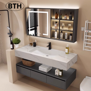 Meuble sous-vasque de salle de bain design moderne de style européen avec miroir <span class=keywords><strong>LED</strong></span> résistant à l'eau pour hôtels et ménages - Product Image 1