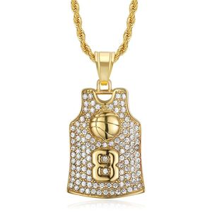yunnique Stainless Steel Gold Plated Rhinestone Basketball Jersey Pendant Number 8 Unisex Necklace Gift - Product Image 1