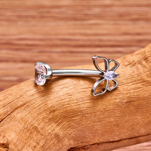ASTM F136 titanio 14G ombligo anillo mariposa estilo cristal CZ incrustaciones hilo interno ombligo Piercing anillos Tit joyería - Product Image 5