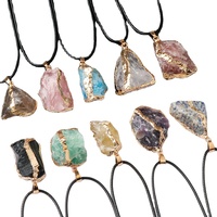 Forme irrégulière pierre naturelle cristal collier en cuir noir corde lien pendentif Quartz Rose améthyste cristaux de guérison pour cadeau