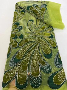 Tessuti ecologici in pizzo con perline e paillettes nigeriane per festa da sposa con motivo <span class=keywords><strong>a</strong></span> <span class=keywords><strong>maglia</strong></span> MOQ 5 metri - Product Image 6