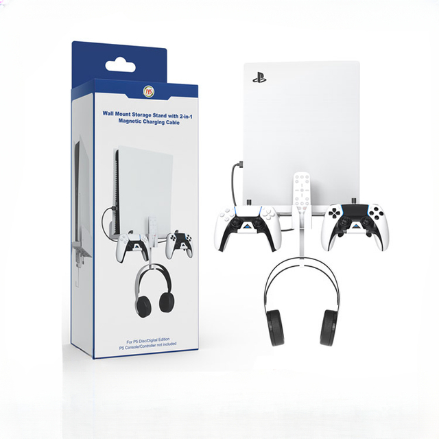 New Trend Game Console Universal Wall Mount Play Station5 Wireless Controller/headset Organizer with Type-c Cable Accessory