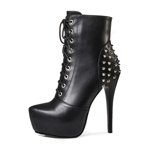 Deat-bottines en <span class=keywords><strong>cuir</strong></span> PU pour femmes, chaussures à la mode, rivets métalliques, noires, talon aiguille, <span class=keywords><strong>plateforme</strong></span>, courtes, collection hiver 2019 - Product Image 2