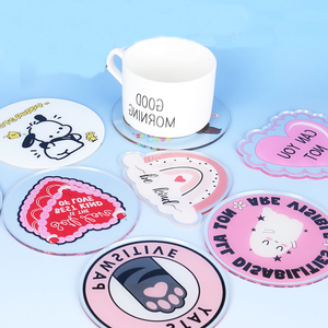 Personalised Sublimation UV Printed Acrylic Coffee Cup Drink Coaster Logo Clear Round Glitter Anime Cute Acrylic Coaster Custom