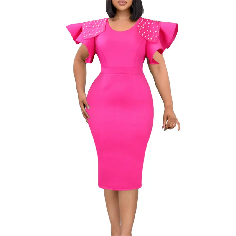 Wholesale custom patchwork business bodycon ladies dresses plus size women office clothing long sleeve women casual dresses
