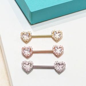 À la mode mamelon <span class=keywords><strong>Piercing</strong></span> cristal coeur mamelon Brbell anneau en acier inoxydable bijoux mode <span class=keywords><strong>Piercing</strong></span> pour femmes hommes - Product Image 2