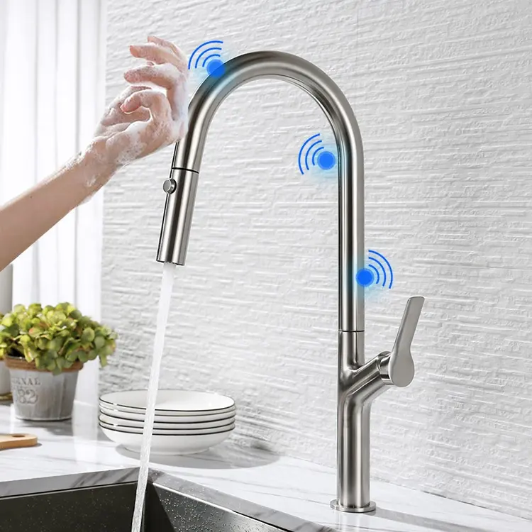 Modern pull down automatic smart kitchen water tap faucets sensor touchless pull out faucet for kitchen sink