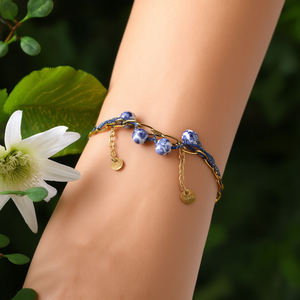 Fashion <b>Beaded</b> <b>Bracelet</b> 316L Stainless Steel PVD <b>Gold</b> Plating Blue Ceramic Beads Adjustable Chain Design - Product Image 3