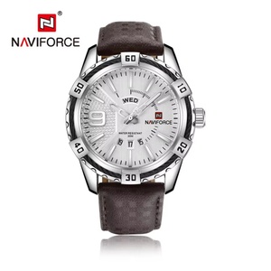 Montres de luxe sportives lumineuses NAVIFORCE 9117L pour hommes, affichage du jour et de la date, bracelet en cuir, étanches, montres à quartz pour hommes - Product Image 1