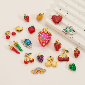 Fiesta de Frutas |   Colgantes de acero inoxidable chapados en oro PVD de 18 quilates con esmalte para la fabricación de joyería DIY |   Impermeable e Hipoalergénico - Product Image 3