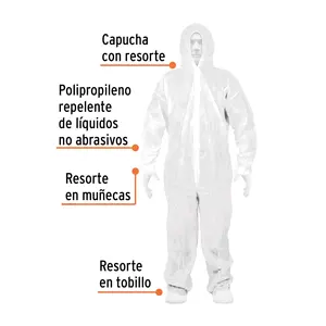 Mono desechable CH Truper tamaño resistente al agua protección química/traje de materiales peligrosos para ropa de sala limpia hecha de PE y PP - Product Image 2