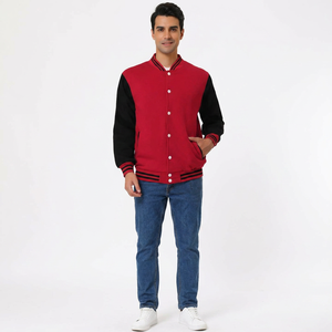 FINER THREADS Custom Design Men's Varsity Jacket-Polyester/Cotton Knitted Fabric Embroidered Logo Stand Collar <b>Covered</b> <b>Buttons</b> - Product Image 1