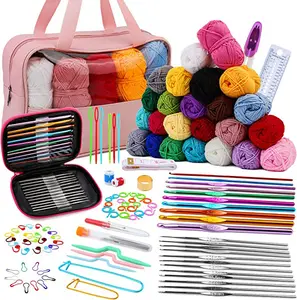 Charmkey 127Pcs Đầy Đủ Đan Crochet Nguồn Cung Cấp Crochet Trường Hợp Với Sợi Crochet Kit Du Lịch Crochet Hook Set