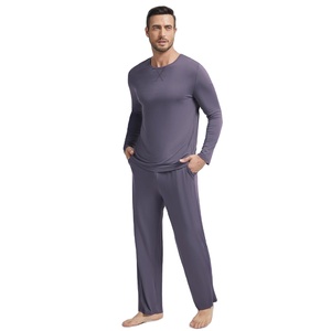 Pyjamas en Tencel pour hommes, pyjamas d'hiver pour hommes, vêtements de nuit pour hommes, ensembles de vêtements de détente pour hommes, pyjamas en coton et élasthanne tricotés avec logo personnalisé pour hommes - Product Image 3