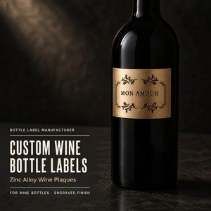 Etiquetas de Metal Grabadas para Botellas, Emblema de Aleación de Zinc con Logotipo Personalizado, Acabado Dorado para Botellas de Vino y Whisky, Directo de Fábrica, OEM, ODM - Product Image 1