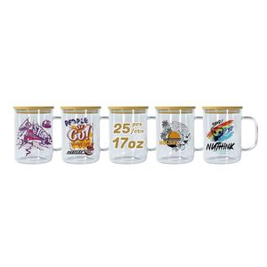 Gobelets à bière réutilisables en verre de 17 oz avec poignée et couvercle en bambou, sans BPA, sublimation, livraison rapide aux États-Unis, anti-fuite, réutilisables - Product Image 1