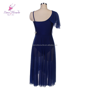 25119 नेवी ब्लू स्पैन्डेक्स और मेश गीतात्मक समकालीन नृत्य वेशभूषा बैले पोशाक - Product Image 4