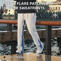 Pantalon de jogging évasé décontracté pour homme en molleton, design patchwork, taille élastique, respirant, écologique, effet empilé