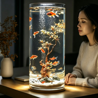 Aquarium ultra-blanc en acrylique pour poissons rouges, plusieurs tailles, petit cylindre, design en verre transparent pour salon, bureau, anti-chute