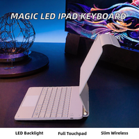 Clavier magique sans fil ultra-léger 2,4 GHz avec LED multicolores pour iPad 12,9/13 pouces, nouveau clavier à 14 touches avec pavé tactile intégral USB-C