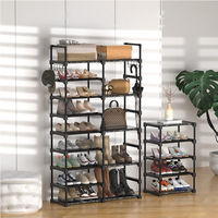 Étagère à chaussures amovible en métal à plusieurs niveaux avec crochets, grande étagère de rangement pour chaussures, étagère à chaussures empilable pour le rangement des chaussures.