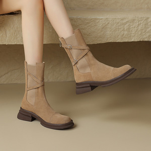 Botines de Plataforma para <span class=keywords><strong>Mujer</strong></span> de Piel Esmerilada con Punta Redonda Estilo <span class=keywords><strong>Cowboy</strong></span> Occidental, Novedad de Invierno 2024, Venta al por Mayor de Fábrica - Product Image 6