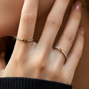 925 <b>Silver</b> <b>Eternity</b> Band <b>Ring</b> With Round Diamond Pave Setting Infinite Design 18K Gold Plated Minimalist Unisex Wedding Jewelry - Product Image 4