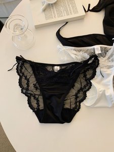 Culotte string rose en dentelle avec nœud papillon, design ajouré transparent, sous-vêtements pour femme, tissu extensible et doux, coupe classique - Product Image 3