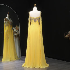 جانمبر LSZ305 نعناع عربي ياقة مربعة أصفر كريستال مساء فستان حفلة موسيقية مع غطاء الرأس - Product Image 5