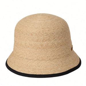 2025 Summer Women Fashion Raffia Straw Bucket Hat Simple Outdoor Travel Beach Sun Hat PU <b>Patch</b> Logo Sunscreen Fishermen Hat - Product Image 5