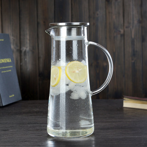 Jarra de agua de vidrio transparente con tapa de acero, resistente al calor, para bebidas frías, jugos de verano, uso en refrigerador. - Product Image 1