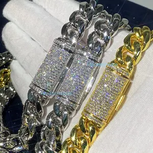 مثلج من المويسانتي صندوق الماس مشبك قابل للطي للمجوهرات سلسلة كوبية
