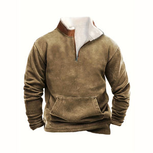 Sweatshirt pria, kaus kualitas tinggi dengan ritsleting kerah berdiri dan saku POLO, atasan cetak nyaman untuk musim dingin - Product Image 3