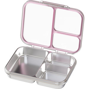 Boîte à bento en acier inoxydable avec couvercle transparent Tritan, 3 compartiments, boîte à lunch en métal avec couvercle transparent, récipient en silicone - Product Image 2