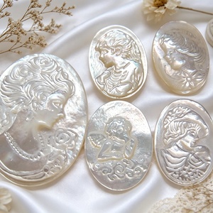 Cameo en <span class=keywords><strong>nacre</strong></span> sculptée à la main, portrait antique vintage en coquillage pour la fabrication de bijoux, fournitures artisanales en gros - Product Image 6